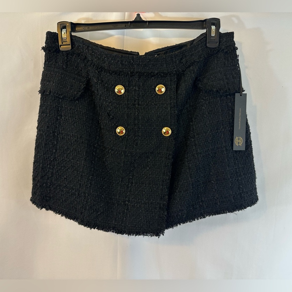 House Of Harlow 1960 Black Mini Skirt Skort Gold Buttons Size L